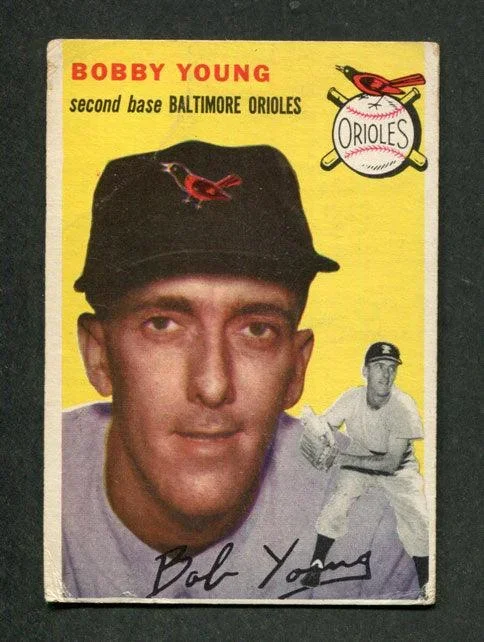 1954 Topps #8 Bob Young Baltimore Orioles Baseball Card