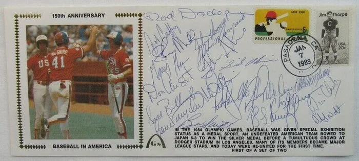 1984 USA Olympic Team Signed Cachet Envelope Barry Larkin Mark McGwire Will Clark +18 JSA XX72991