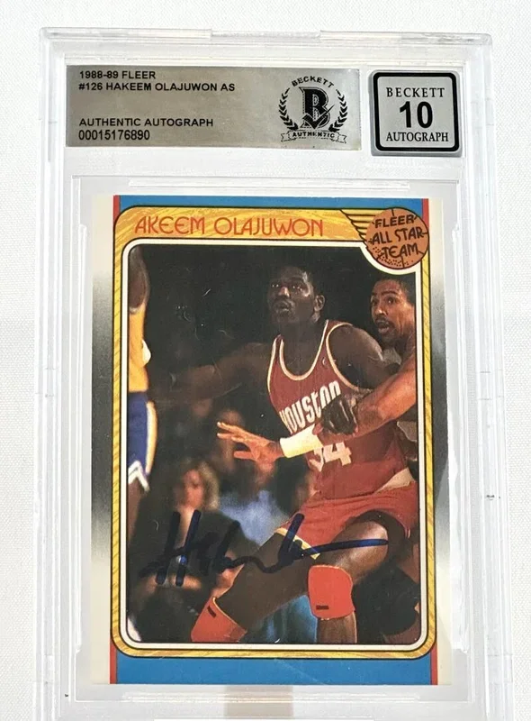 1988-89 Fleer All Star Team #126 Hakeem Olajuwon Auto Houston Rockets BAS Autograph 10