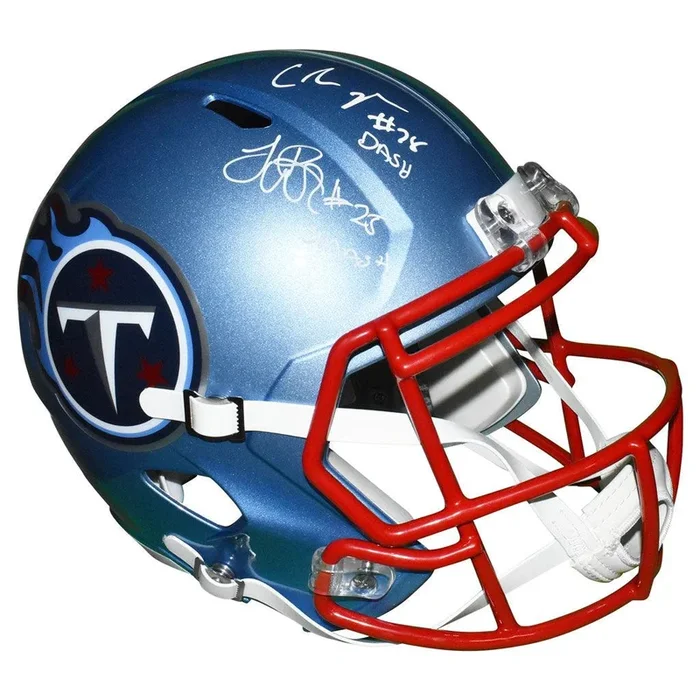 2-Signature Chris Johnson/LenDale White Signed Smash and Dash Inscription Tennessee Titans Flash Speed Full-Size Replica Football Helmet (JSA)