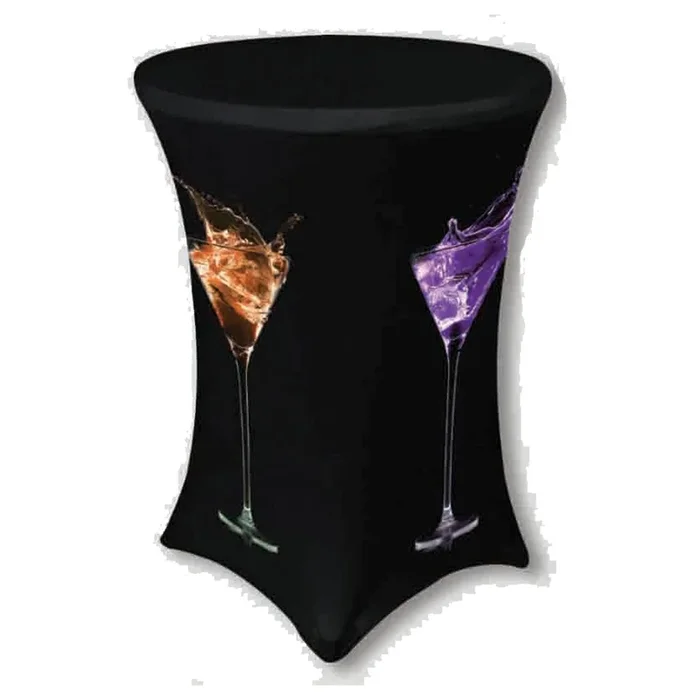 30″ Round x 42″H Spandex High Top Table Cover – Full Dye Sub
