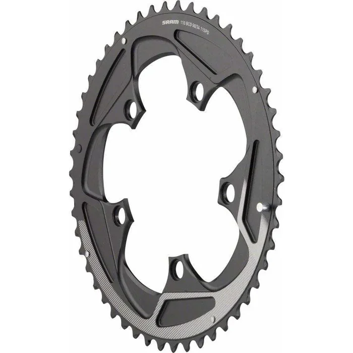 50 Teeth 110mm BCD 11-Speed Yaw Chainring Black with Silver Trim, Use with 34T