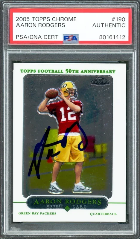 Aaron Rodgers Autographed 2005 Topps Chrome Rookie Card #190 Green Bay Packers PSA/DNA #80161412