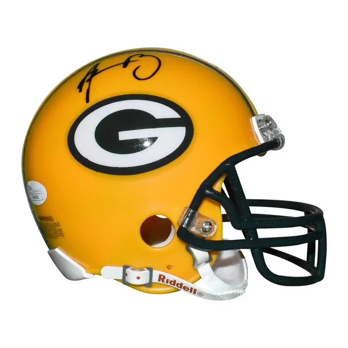 Aaron Rodgers Signed Green Bay Packers Mini Replica Yellow Football Helmet (JSA)