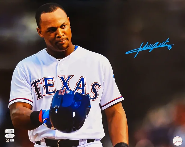 Adrian Beltre Autographed 16×20 Photo Texas Rangers Helmet Tip JSA Stock #211893
