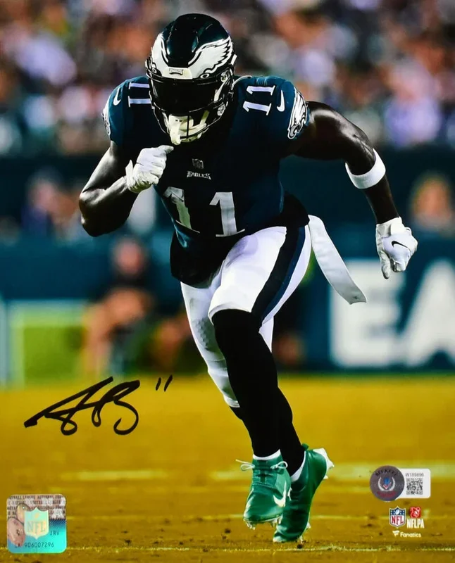 AJ Brown Autographed Eagles 8×10 Stance Photo- Beckett W Hologram *Black