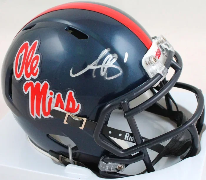 AJ Brown Autographed Ole Miss Speed Navy Mini Helmet- Beckett W Hologram