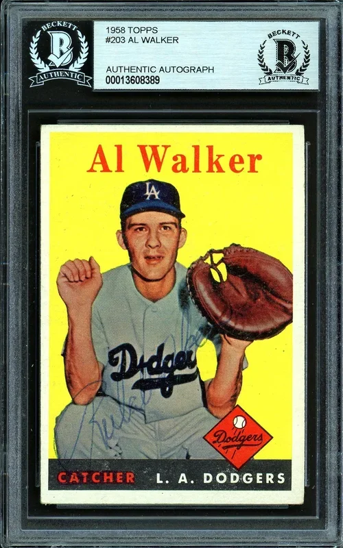 Al “Rube” Walker Autographed 1958 Topps Card #203 Los Angeles Dodgers Beckett BAS #13608389