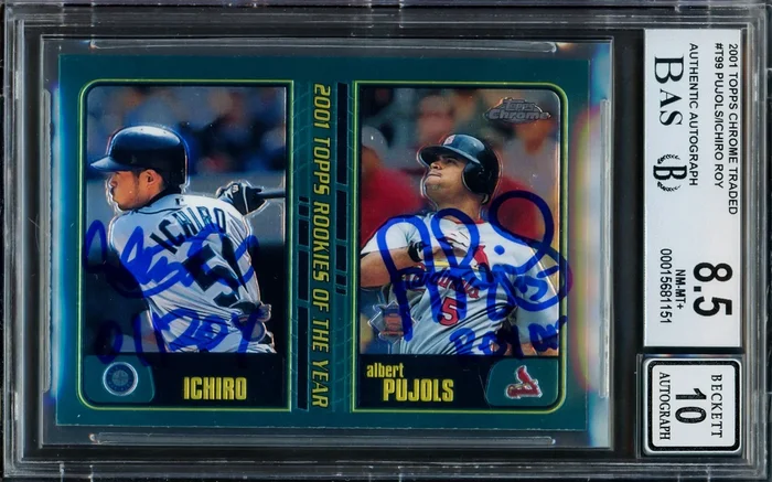 Albert Pujols & Ichiro Suzuki Autographed 2001 Topps Chrome Traded Rookie Card #T99 BGS 8.5 Auto Grade Gem Mint 10 “01 ROY” Beckett BAS #15681151