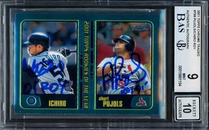 Albert Pujols & Ichiro Suzuki Autographed 2001 Topps Chrome Traded Rookie Card #T99 BGS 9 Auto Grade Gem Mint 10 “01 ROY” Beckett BAS #15681154