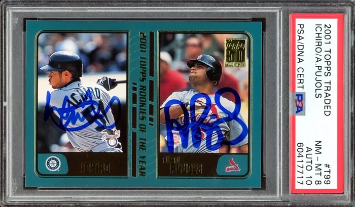 Albert Pujols & Ichiro Suzuki Autographed 2001 Topps Traded Rookie Card #T99 PSA 8 Auto Grade Gem Mint 10 PSA/DNA #60417717
