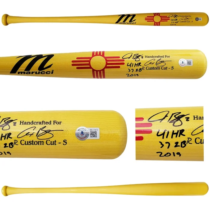 Alex Bregman Autographed Yellow Marucci Game Model Bat Houston Astros “41 HR, 37 2B, 2019” Beckett BAS Stock #206497