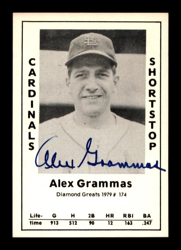 Alex Grammas Autographed 1979 Diamond Greats Card #174 St. Louis Cardinals SKU #188786