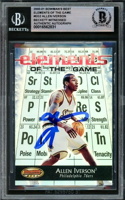 Allen Iverson Autographed 2000-01 Bowman’s Best Elements Game Card #EG2 Philadelphia 76ers Beckett BAS Witnessed #16562831