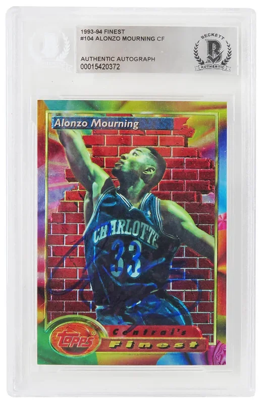 Alonzo Mourning Signed Hornets 1993-94 Topps Finest Basketball Card #104 (In Blue) – (Beckett Encapsulated)