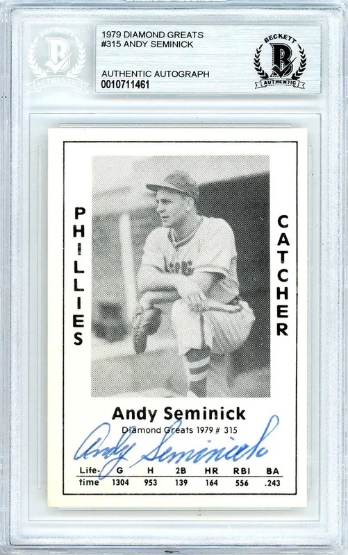 Andy Seminick Autographed 1979 Diamond Greats Card #315 Philadelphia Phillies Beckett BAS #10711461