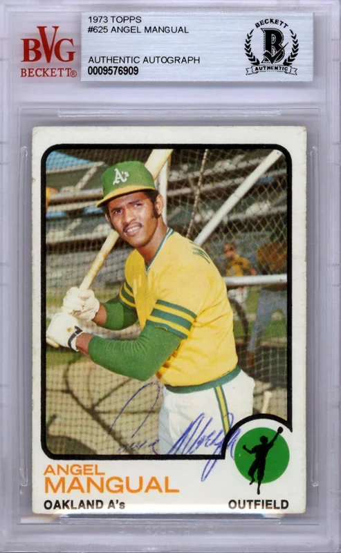 Angel Mangual Autographed 1973 Topps Card #625 Oakland A’s Beckett BAS #0009576909
