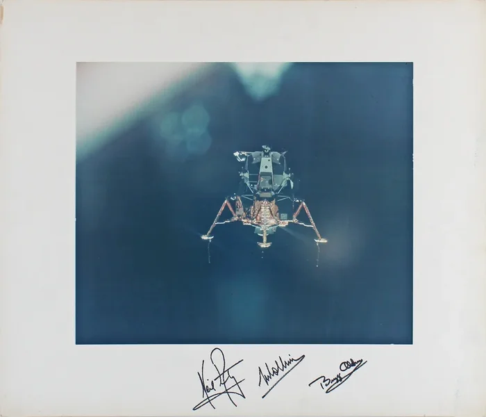 Apollo 11 (3) Armstrong, Aldrin & Collins Signed Matted 10.75×13.45 Photo BAS