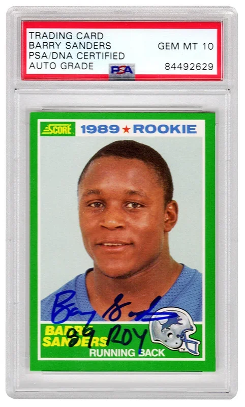 Barry Sanders Signed Detroit Lions 1989 Score Rookie Card #257 w/ROY’89 – (PSA/DNA Encapsulated – Auto Grade 10)
