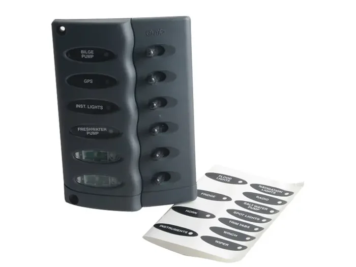 BEP Contour Waterproof 6 Way LED Switch Panel with Fuse Holder Grey