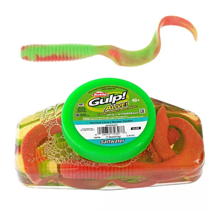 Berkley Gulp Alive Grub Soft Bait Tub 15cm Nuclear Chicken