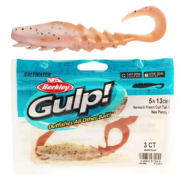 Berkley Gulp Nemesis Prawn Curl Tail Soft Bait 12.5cm Qty 3 New Penny