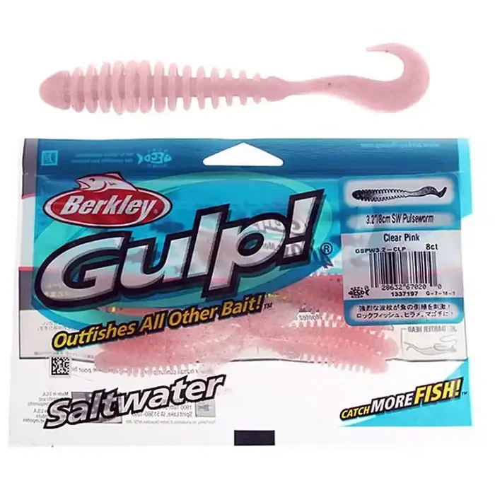 Berkley Gulp Pulse Worm Soft Bait 8cm Qty 8 Clear Pink