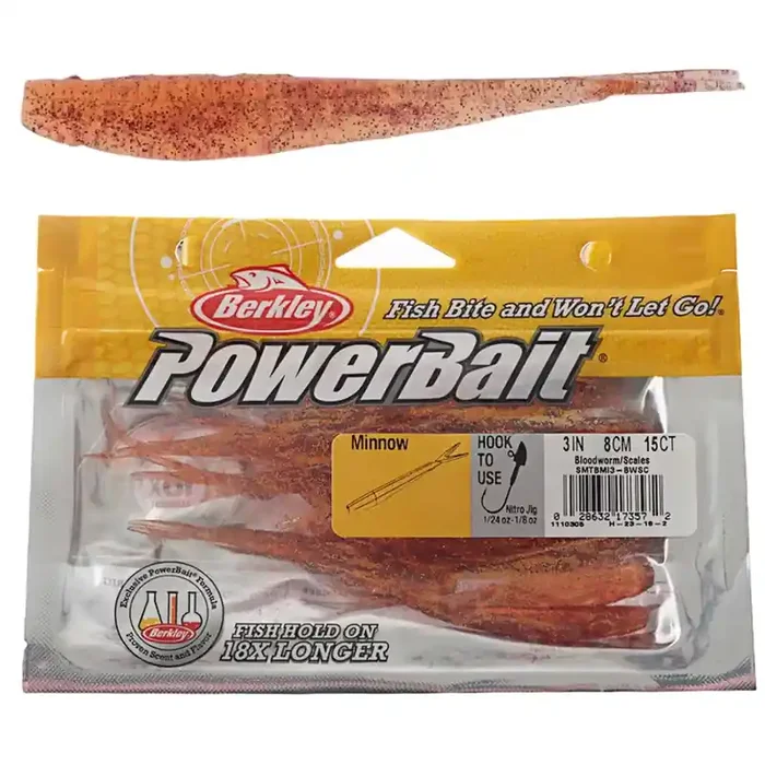 Berkley PowerBait Minnow Soft Bait Pack 8cm Qty 15 Blood Worm