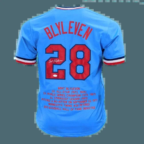 Bert Blyleven Stats Signed Minnesota Blue Baseball Jersey (JSA)