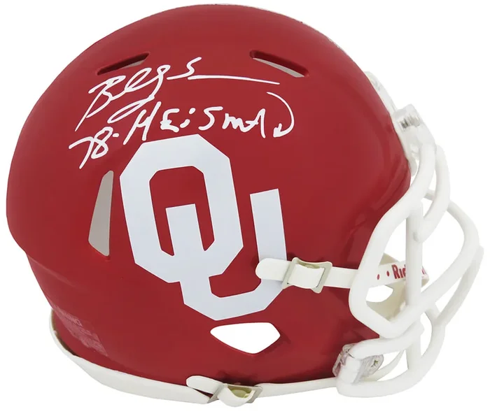Billy Sims Signed Oklahoma Sooners Riddell Speed Mini Helmet w/78 Heisman (White Ink)