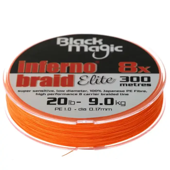 Black Magic Inferno Braid Elite 8x Hi-Viz Orange 20lb 300m