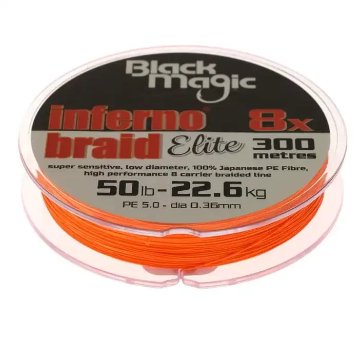 Black Magic Inferno Braid Elite 8x Hi-Viz Orange 50lb 300m