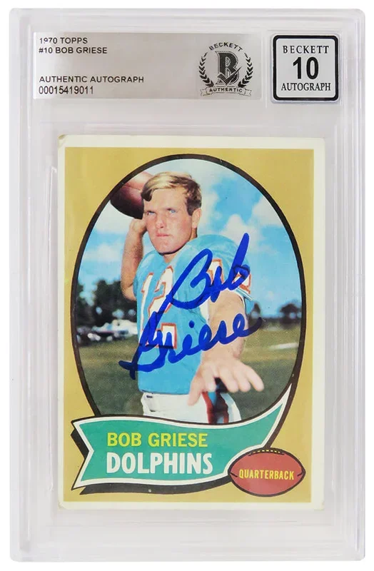 Bob Griese Signed Miami Dolphins 1970 Topps Football Trading Card #10 – (Beckett – Auto Grade 10)
