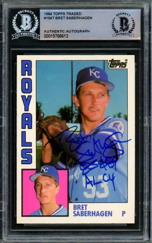 Bret Saberhagen Autographed 1984 Topps Traded Rookie Card #104T Kansas City Royals “85 & 89 AL CY” Beckett BAS Stock #216700