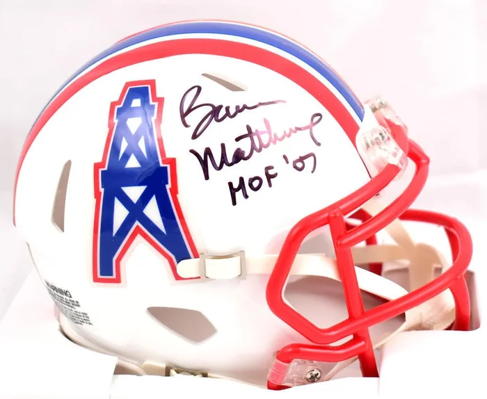 Bruce Matthews Autographed Houston Oilers 81-96 Speed Mini Helmet w/HOF – Prova