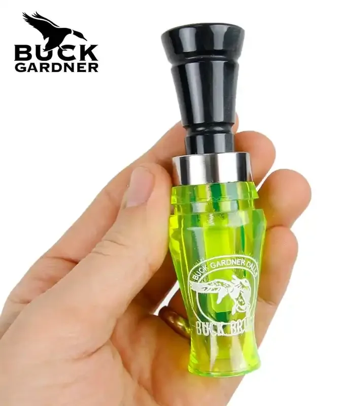 Buck Gardner Duck Call Buck Brush Single Reed Acrylic Black/Fluro Green So