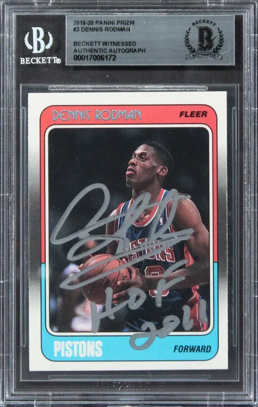 Bulls Dennis Rodman “HOF 2011” Signed 1988 Fleer #43 Rookie Card BAS Slabbed 4