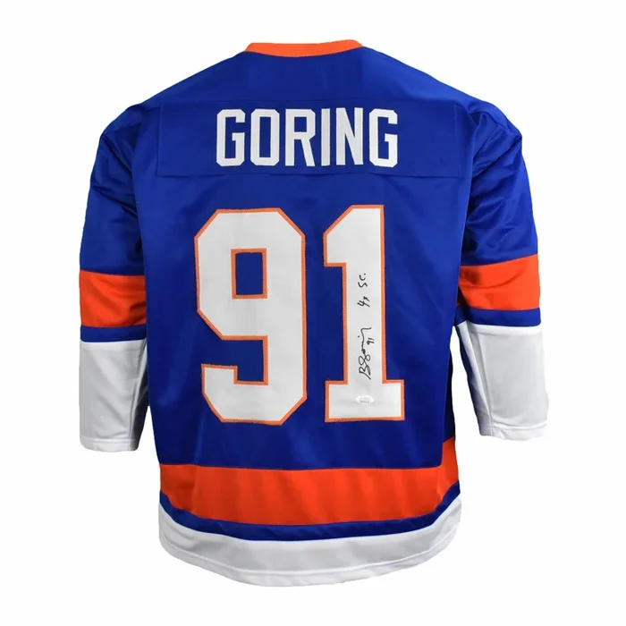 Butch Goring Signed 4x SC New York Blue Hockey Jersey (JSA)