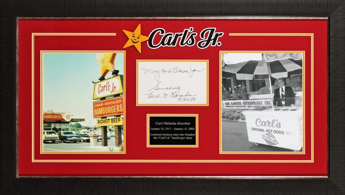 Carl Karcher Carl’s Jr. Authentic Signed 4×6.25 Cut Signature BAS #AE09336