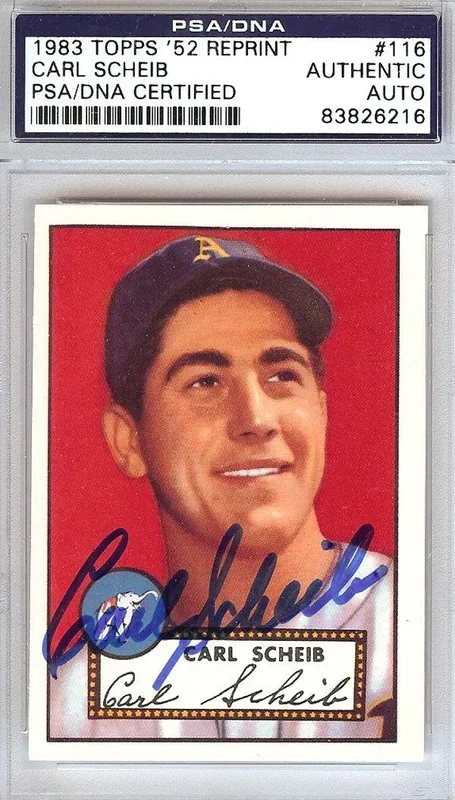 Carl Scheib Autographed 1952 Topps Reprint Card #116 Philadelphia A’s PSA/DNA #83826216