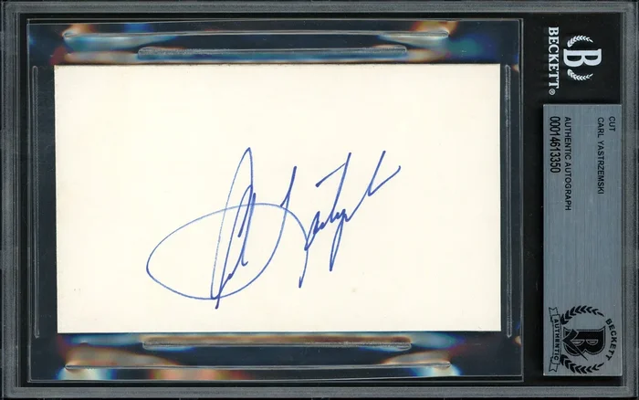 Carl Yastrzemski Autographed 3×5 Cut Signature Boston Red Sox Beckett BAS #14613350