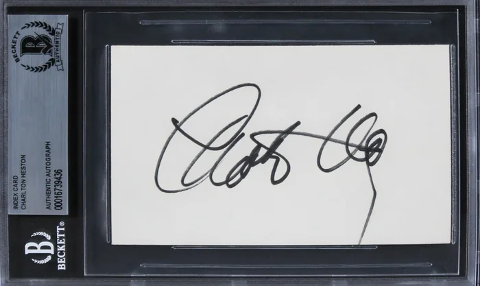 Charlton Heston Ben-Hur Authentic Signed 3×5 Index Card BAS Slabbed 3