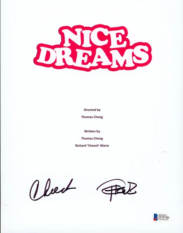 Cheech Marin & Tommy Chong Nice Dreams Signed 8.5×11 Script Cover BAS #D78706