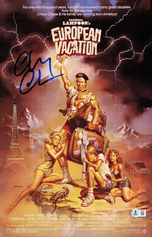 Chevy Chase Autographed Warner Bros 11×17 European Vacation Movie Poster Beckett BAS Witness Stock #233723