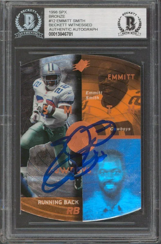 Cowboys Emmitt Smith Authentic Signed 1998 SPX Bronze #12 Card BAS Slabbed