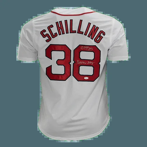 Curt Schilling Signed Boston Strong Boston White Baseball Jersey (JSA)