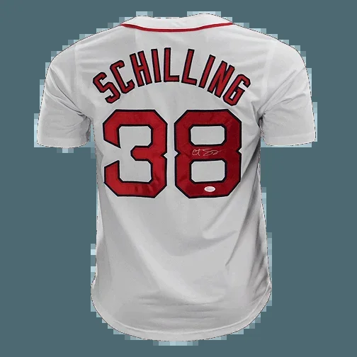 Curt Schilling Signed Boston White Baseball Shadow Number Jersey (JSA)