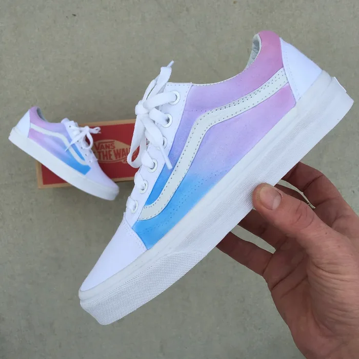 Custom Painted Vans Old Skool Sneakers – Pastel Colored Ombre Gradient