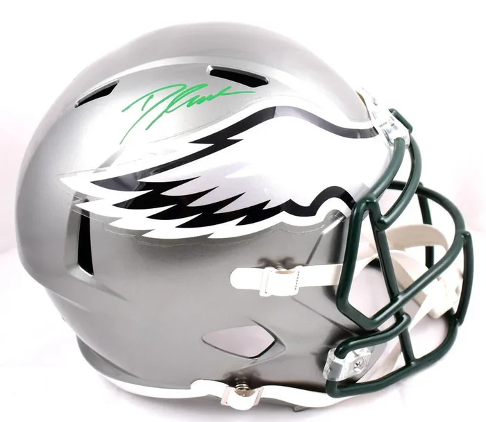 D’Andre Swift Autographed Eagles F/S Flash Speed Helmet-Beckett W Hologram*Green