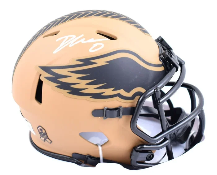 D’Andre Swift Signed Eagles Salute to Service 2023 Speed Mini Helmet- Beckett W